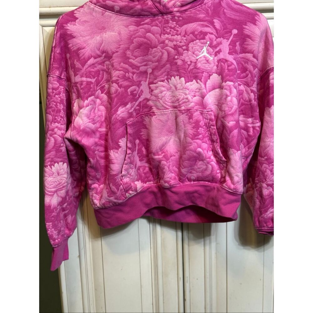 Nike Jordan Big Girl's Floral Brooklyn Essentials Pullover Hoodie Pink L(12-13) - Picture 3 of 9